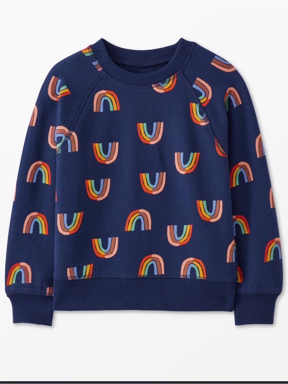 Hanna Anderson Rainbow Print/Navy Sweatshirt and French Terry Shorts Sz 8 GUC